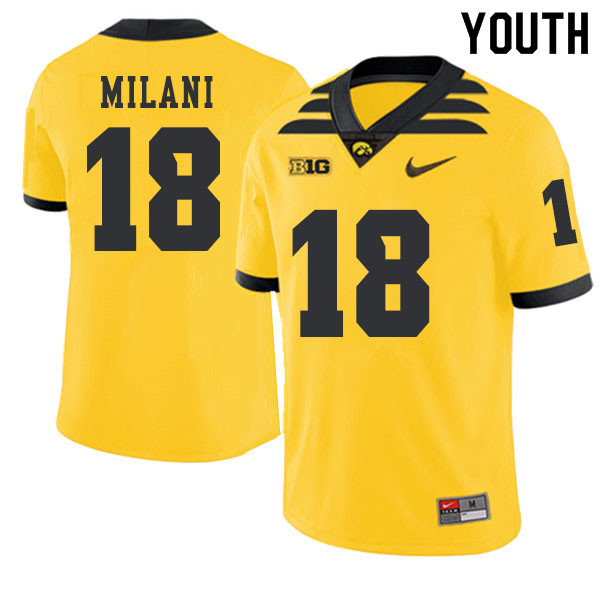 2019 Youth #18 John Milani Iowa Hawkeyes College Football Alternate Jerseys Sale-Gold - Click Image to Close